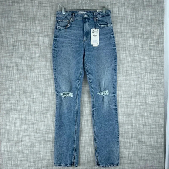 NWT Zara Jeans Womens Size 6 Split Slim Distressed 1181 - Picture 1 of 12